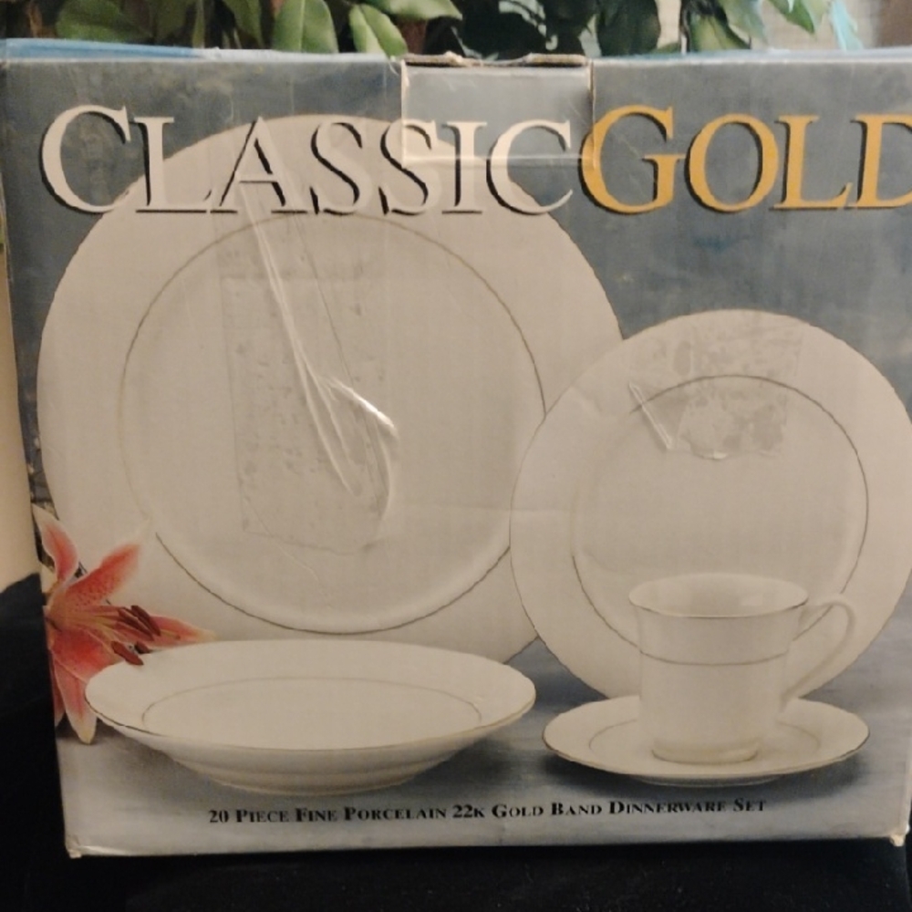 20-Piece Porcelain Dinnerware Set - White and Gold